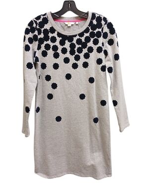 Boden Gray Dress with Dark Navy Blue Floral Dot Print Dress Size 2